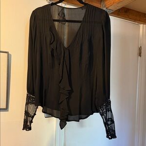 Reformation Black Blouse with Lace Cuffs